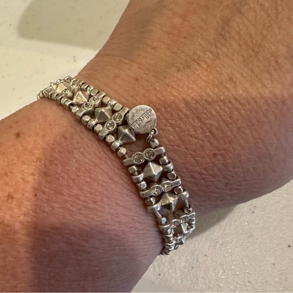 Stella & Dot Arrison Bracelet - silver beaded stretch w/  rhinestones **large - Picture 2 of 8